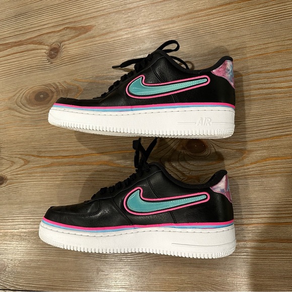 NIKE AIR FORCE 1 LOW SPORT NBA BLACK BLUE GALE LASER FUCHSIA NEON SIZE 10.5 - Picture 16 of 16